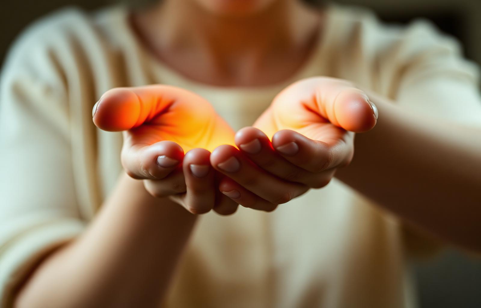 Open hands holding warm light